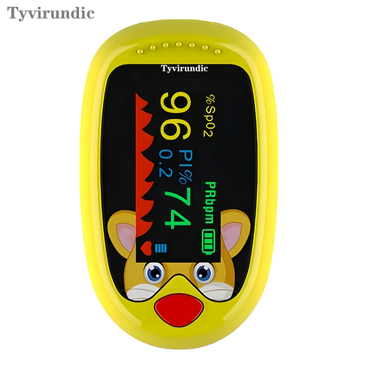 Детски пулсоксиметър за пръст Tyvirundic, преносим, OLED екран, връзка за врат, 0.3-0.44"