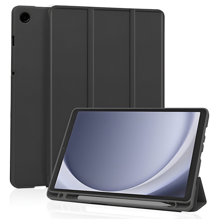 Husa Flip Cover Flex Trifold pentru tableta Samsung Galaxy Tab A11 / A9, neagra, 360° protectie, suport stylus, 10, 1 inch