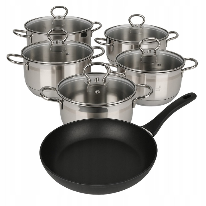 Set Vaza Zwieger Rocca 10 bucati + Tigaie 28cm, Inox/Aluminiu