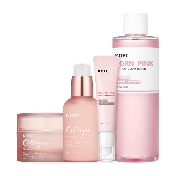 Set crema/ser hidratant/crema de ochi/apa cu polipeptide, Koec, Colagen