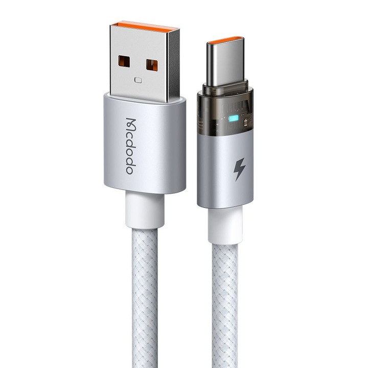 Cablu de date/incarcare Data Cable (CA 6892) with Charging Light, USB C to USB A, Transparent Cable, 6A, 1.2m Alb