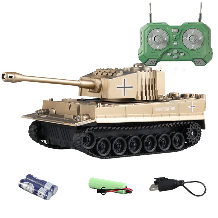 Tanc RC 9 canale, fum, lumini, sunete, turela rotativa 360°, set, maro