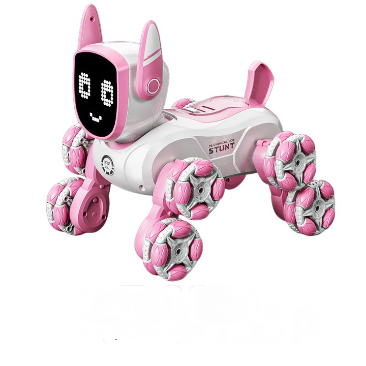 Робот играчка с дистанционно управление, 8WD, 10 автоматични движения, 4 комплекта въртящи се рамена, розов