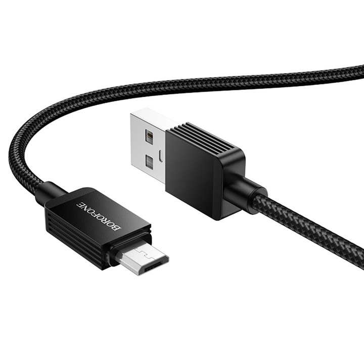 Cablu de Alimentare, USB la USB-Micro, 2.4A, 1m - Borofone Placer (BX120) - Black