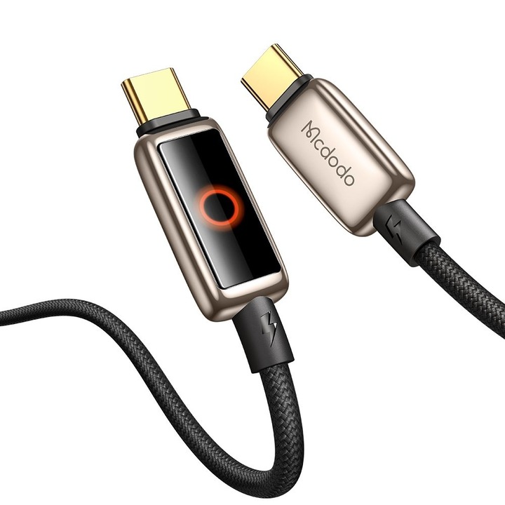 Cablu de date/incarcare Data Cable (CA 6681) with Breathing Light LED Display, USB C to USB C, Auto Power Off, 100W, 1.2m Desert Gold Auriu