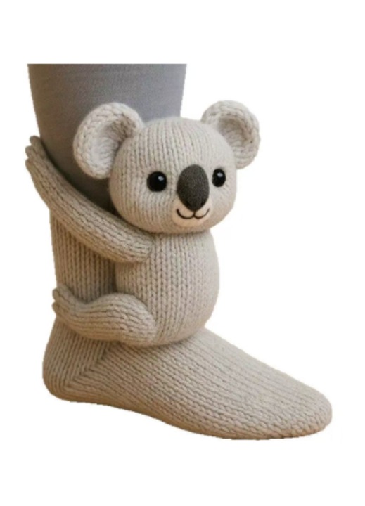 Női 3D kötött, plüss, koala állat mintás zokni, egy méret