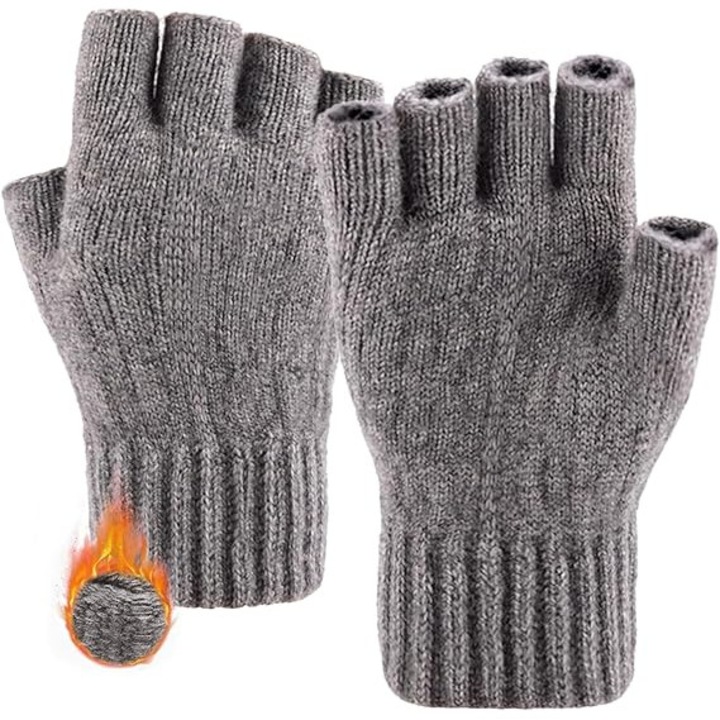 Зимни ръкавици без пръсти, Плетени ръкавици без пръсти, Топли еластични ръкавици за мъже и жени Светло сиво