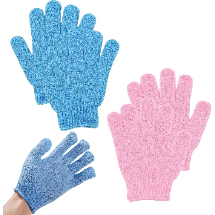 Exfoliáló fürdőkesztyű, ötujjas kesztyűkészlet, újrafelhasználható, hámlasztáshoz, többszínű