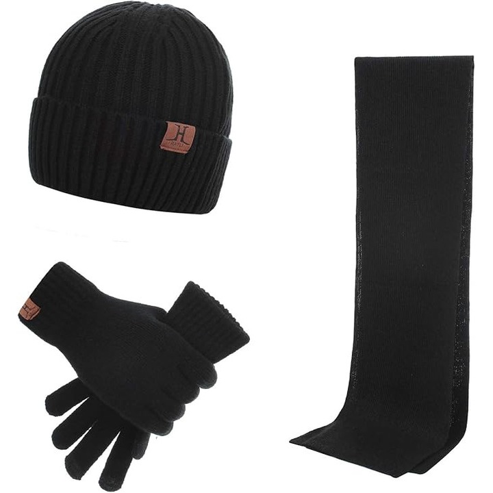 Set caciula, fular si manusi, captusite, unisex, calduroase, cu ecran tactil