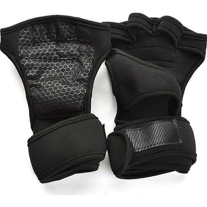Manusi sport pentru antrenament cu greutati, negru, L, set