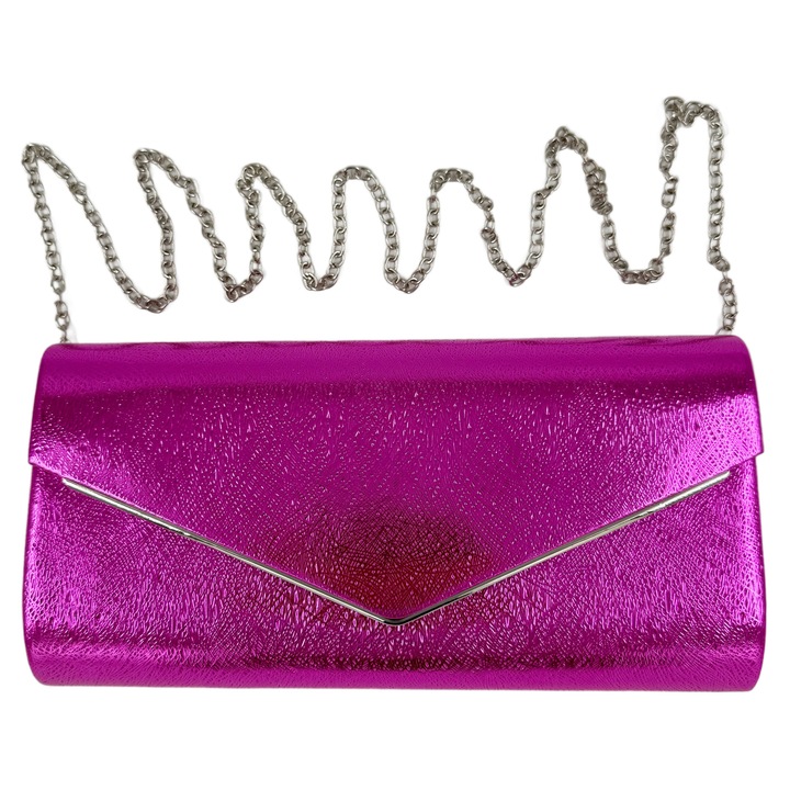 Elegáns borítéktáska, modern dizájn texturált felülettel, levehető fém lánc, mágneses záródás, 26.5 x 13.1 x 5 cm, rózsaszín