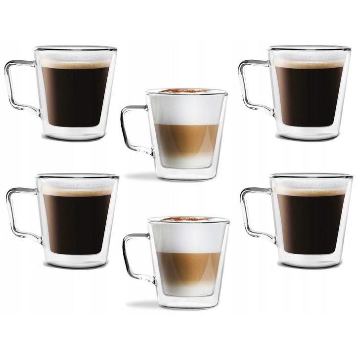 Diva 250 ml dupla falú hőálló pohárkészlet, 6 darab, kávéhoz és teához
