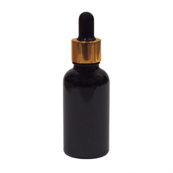Sticla neagra cu pipeta, capac pipeta auriu/cauciuc negru, 30ml