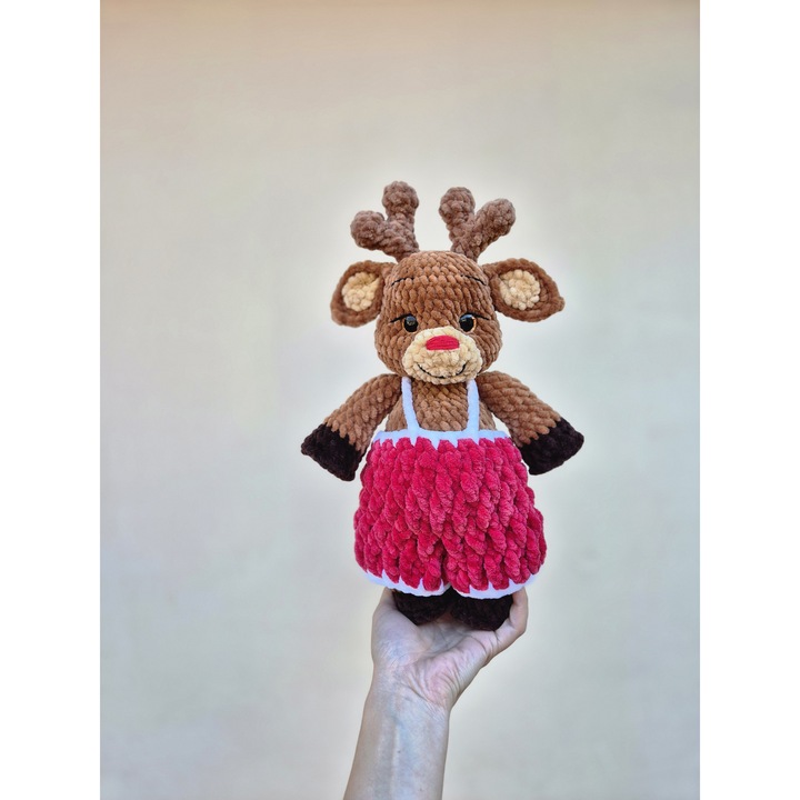 Jucarie Crosetata Ren Baietel– As, 32 cm, Realizata Manual, Cadou de Craciun