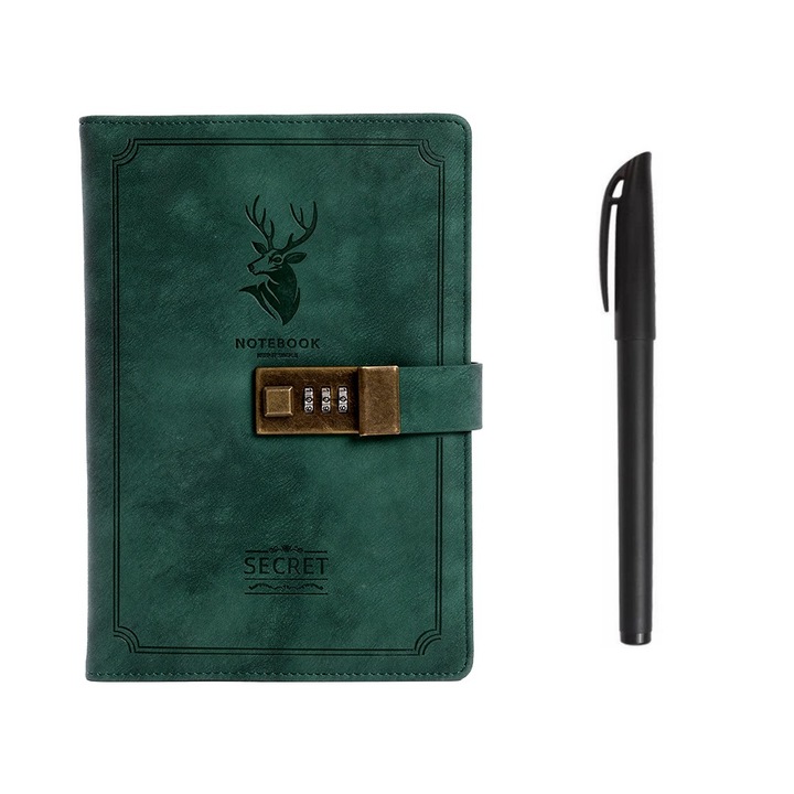 Agenda G&S PRO® – Colectia AristoNotes, format A5, 200 de pagini, coperta din piele, sistem de inchidere cu cifru si pix inclus