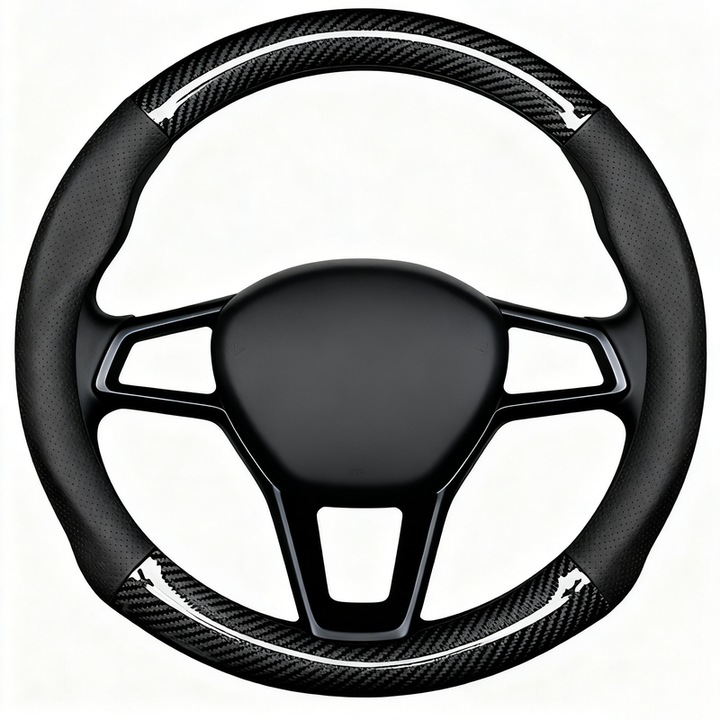 Kormányvédő öko-bőrből, szénszálas textúrával, fekete, 38 cm, rugalmas