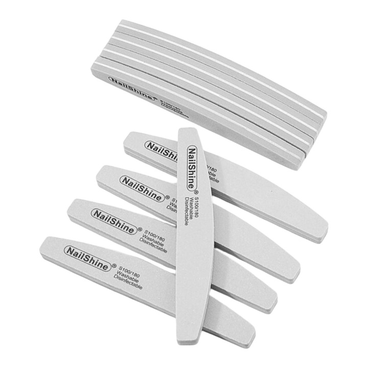 Pile de unghii cu granulatie 100/180, refolosibile, design semiluna pentru modelare, set 10 bucati