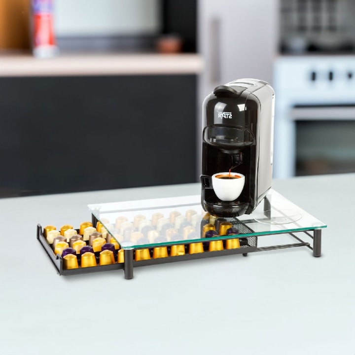 Fém kávékapszula tartó – 60 Nespresso kapszula – 410 x 260 x 60 mm – matt fekete