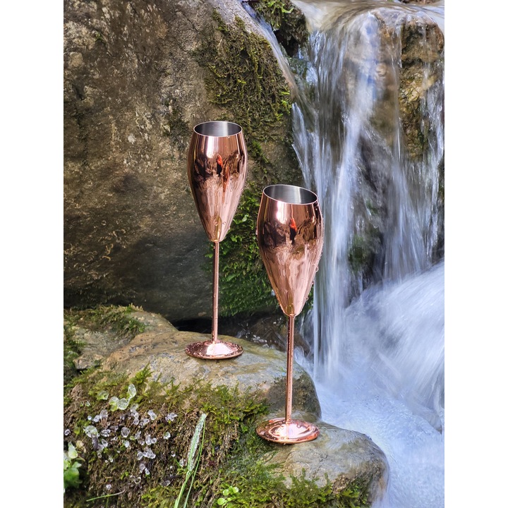 Set 2 Pezsgős Pohár Tulipán Rózsa Nabi Market ®, Rozsdamentes Acél Pezsgős Poharak, 250 ml űrtartalom, Tartósak és Korrózióállóak, Elegáns Design, Elegáns Pohárszett Különleges Eseményekre, Ideális Ajándék, Újrafelhasználható Poharak