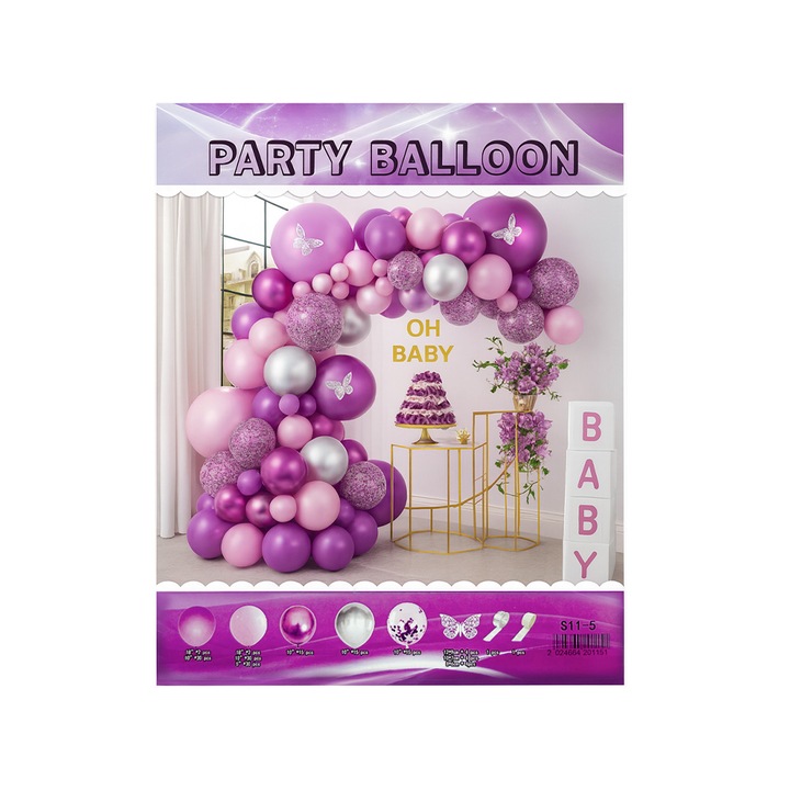 Szett OH BABY, válogatott lufik + kiegészítők, 157 db. Eseménydekorációk, parti lufik, Születésnapi lufik