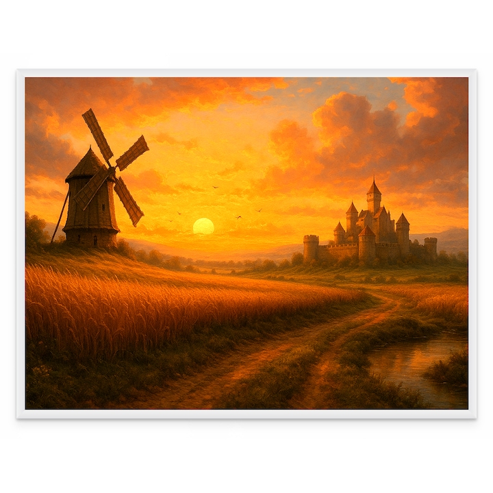 Tablou Decorativ Inramat, Print Arta pe Hartie Foto Premium 250g, Peisaje Peisaj de Apus, Rama Alba 30x40 cm