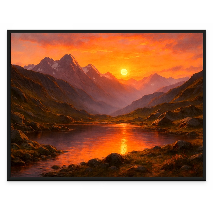 Tablou Decorativ Inramat, Print Arta pe Hartie Foto Premium 250g, Peisaje Peisaj de Apus, Rama Neagra 30x40 cm