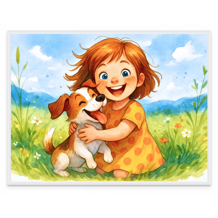 Tablou Decorativ Inramat, Print Arta pe Hartie Foto Premium 250g, Pentru Copii - Animalute Pufoase Prietenii Copiilor, Rama Alba 30x40 cm