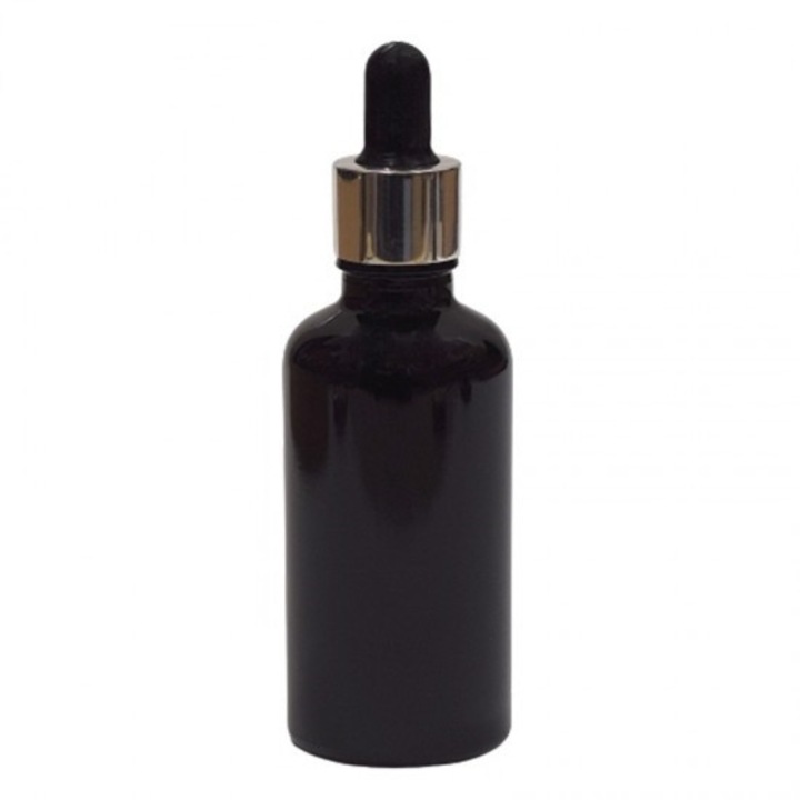 Sticla neagra cu pipeta, capac pipeta argintiu/cauciuc negru, 50ml