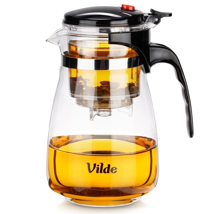 Üveg teáskanna infúzorral, Vilde, 960 ml, leeresztő rendszer, 14x10x18 cm