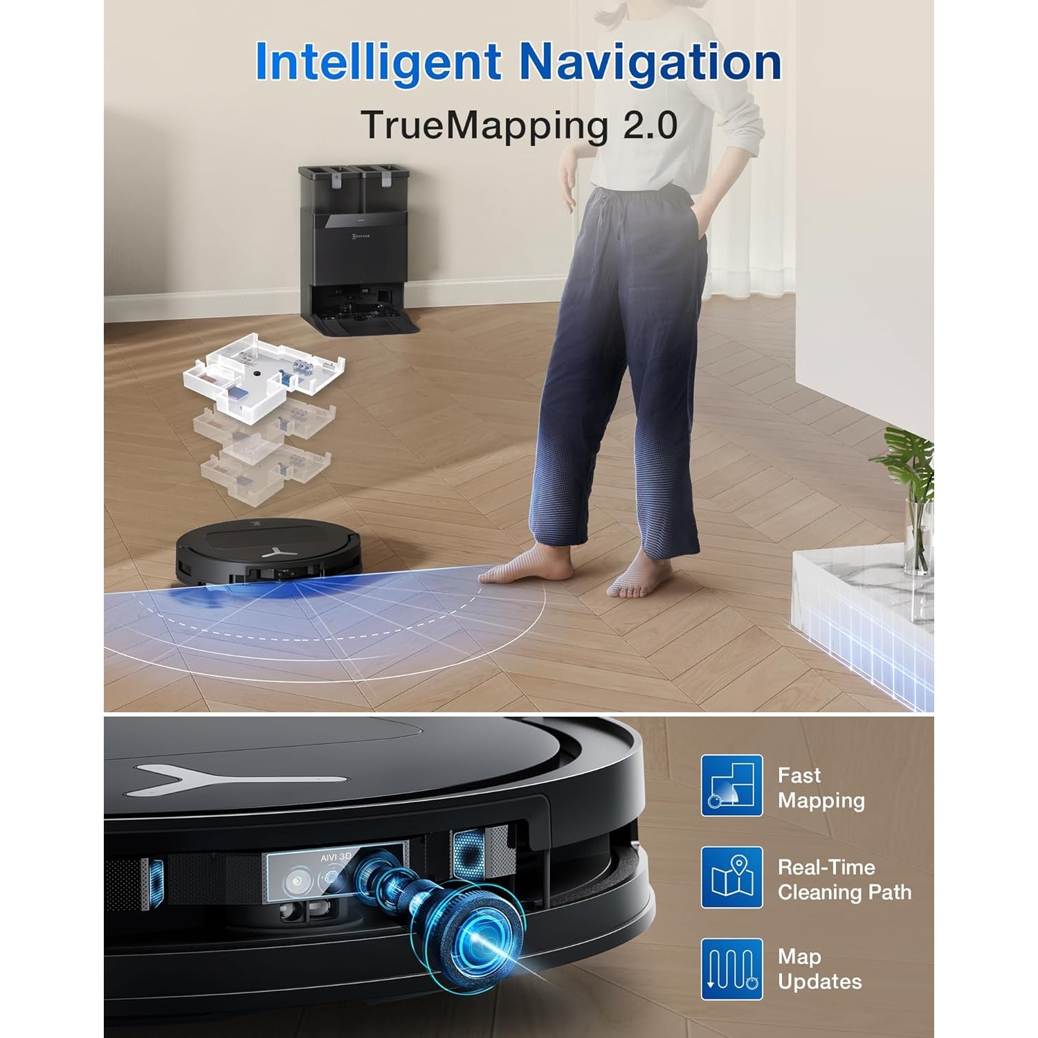 Aspirator robot Ecovacs DEEBOT T50 OMNI Gen 2, 15000Pa, negru, Ultra-subtire 81mm