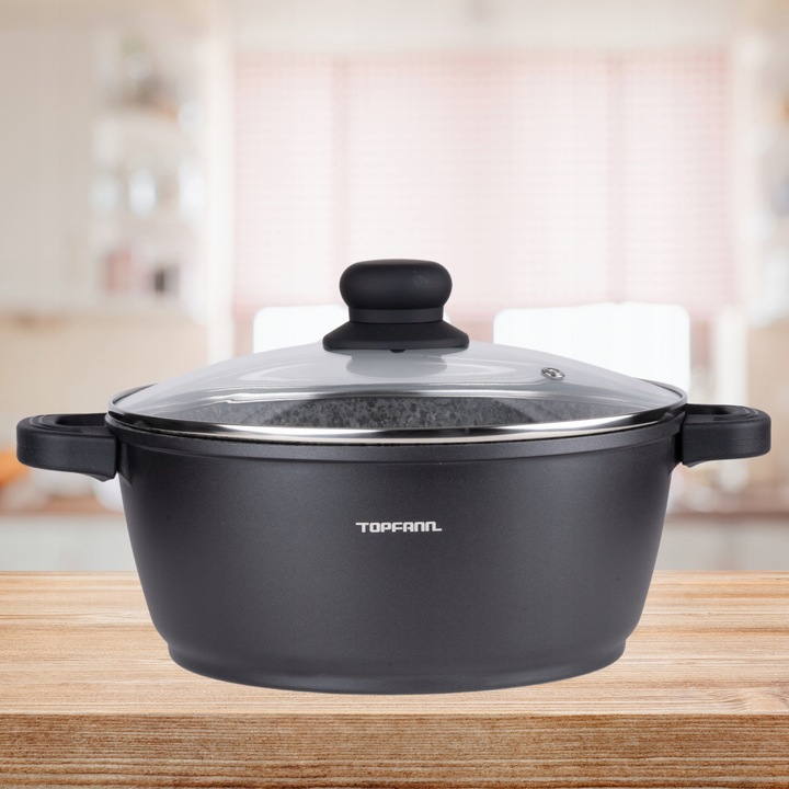 Тенджера Гранит 3.5л, Индукция, Газ, Силиконови дръжки, 24см