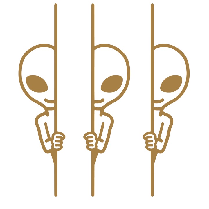 Set 3 stickere decorative, Alien Peek, 20cm, cupru