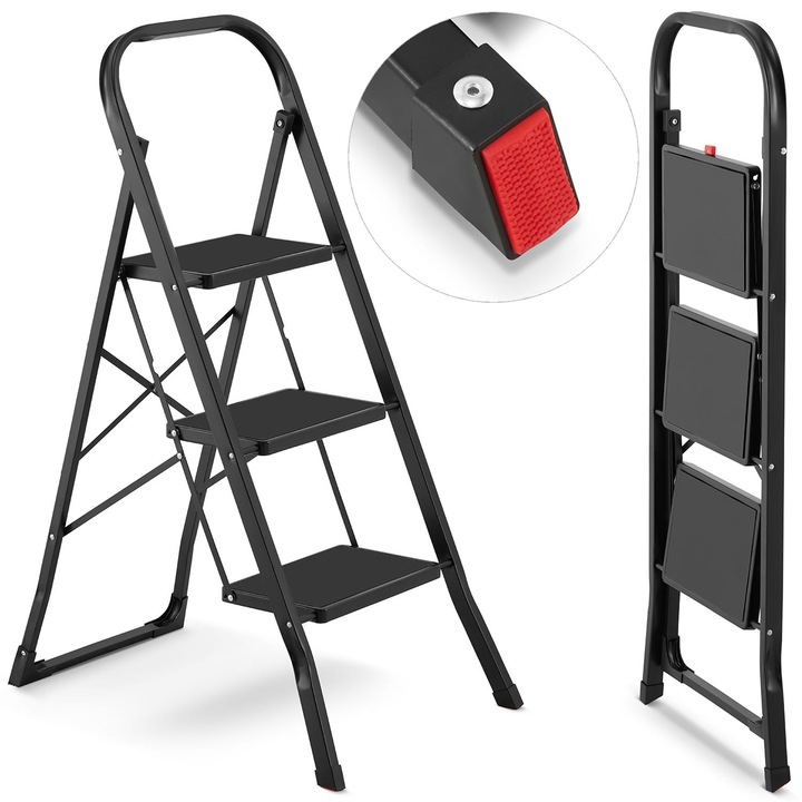 Scara de lucru, HIGHER, 3 trepte, culoare neagra
