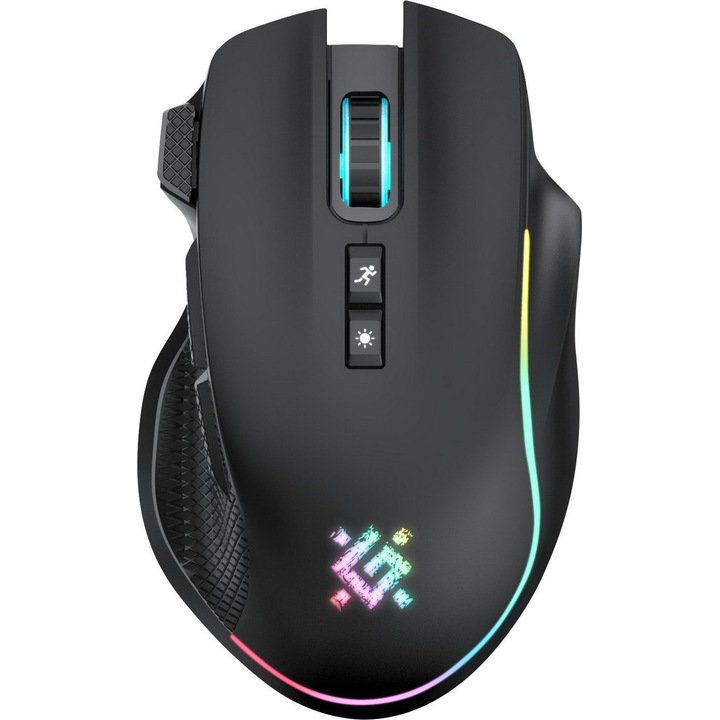 Mouse gaming Defender GM-213, wireless, 400 mAh, iluminare RGB, 7 butoane, negru, 7.90x4.00x12.90cm