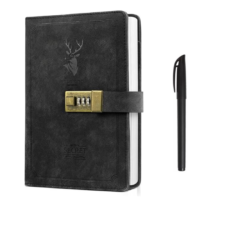 Agenda G&S PRO – Colectia AristoNotes, format A5, 200 de pagini, coperta din piele, sistem de inchidere cu cifru si pix inclus