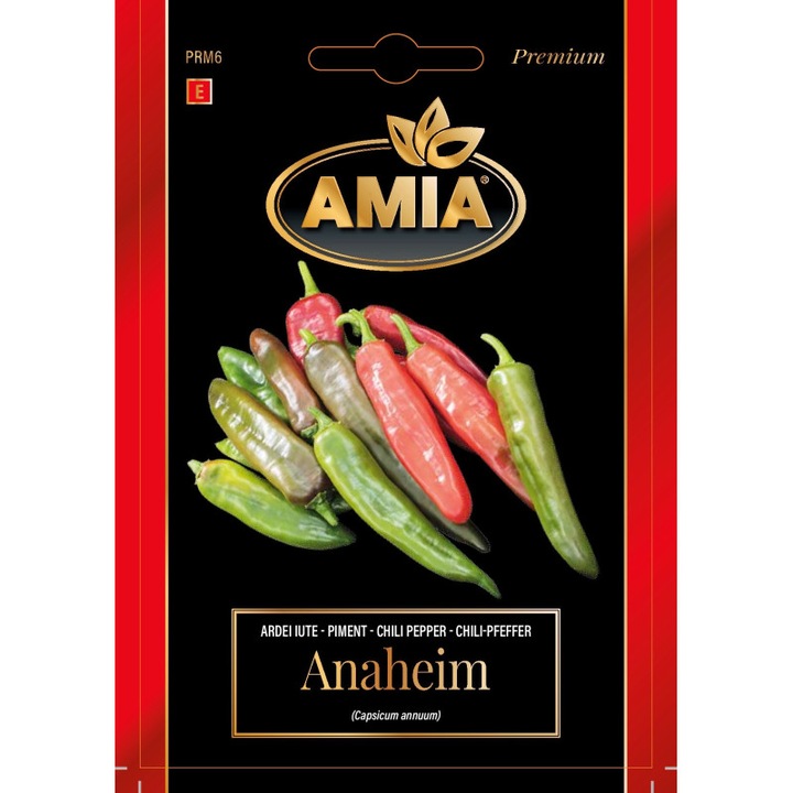 Seminte de ardei iute Anaheim, Amia, 0.2 grame, soi semitimpuriu, fructe conice, culoare verde-rosie