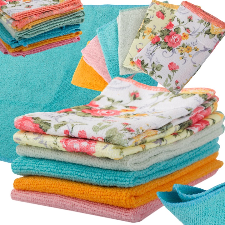 Set 6 lavete din microfibra pentru curatenie multifunctionale absorbante si delicate