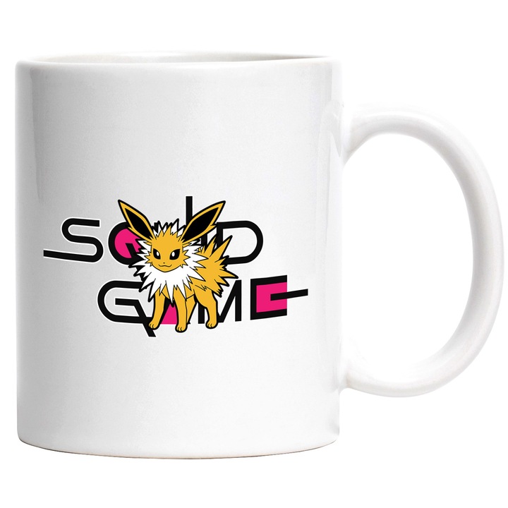 Cana Cu Pokemon, Cu Textul "Squid Game" - Design 8, Ceramica, 330ML, Cu Maner si Interior Alb