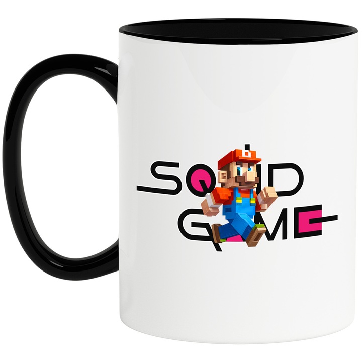 Cana Cu Minecraft, Cu Textul "Squid Game" - Design 2, Ceramica, 330ML, Cu Maner si Interior Negru