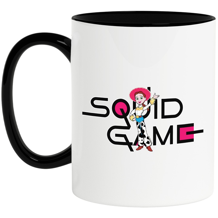 Cana Cu Toy Story, Cu Textul "Squid Game" - Design 2, Ceramica, 330ML, Cu Maner si Interior Negru