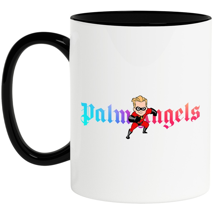 Cana Cu The Incredibles, Cu Textul "Palms Angels" - Design 3, Ceramica, 330ML, Cu Maner si Interior Negru