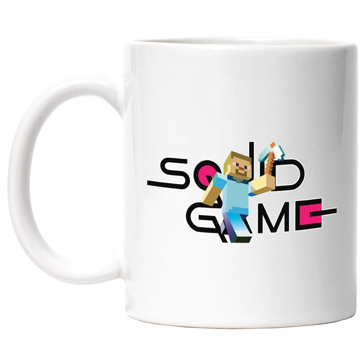 Cana Cu Minecraft, Cu Textul "Squid Game" - Design 5, Ceramica, 330ML, Cu Maner si Interior Alb