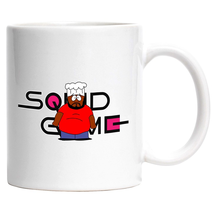 Cana Cu Southpark, Cu Textul "Squid Game" - Design 5, Ceramica, 330ML, Cu Maner si Interior Alb