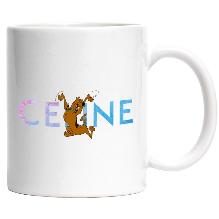 Cana Cu Scoobydoo, Cu Textul "Celine" - Design 3, Ceramica, 330ML, Cu Maner si Interior Alb