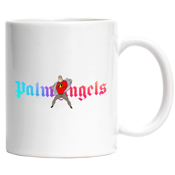 Cana Cu The Incredibles, Cu Textul "Palms Angels" - Design 2, Ceramica, 330ML, Cu Maner si Interior Alb