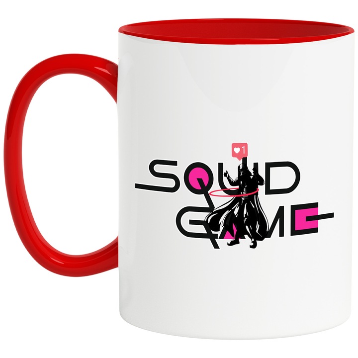 Cana Cu Starwars, Cu Textul "Squid Game" - Design 2, Ceramica, 330ML, Cu Maner si Interior Rosu