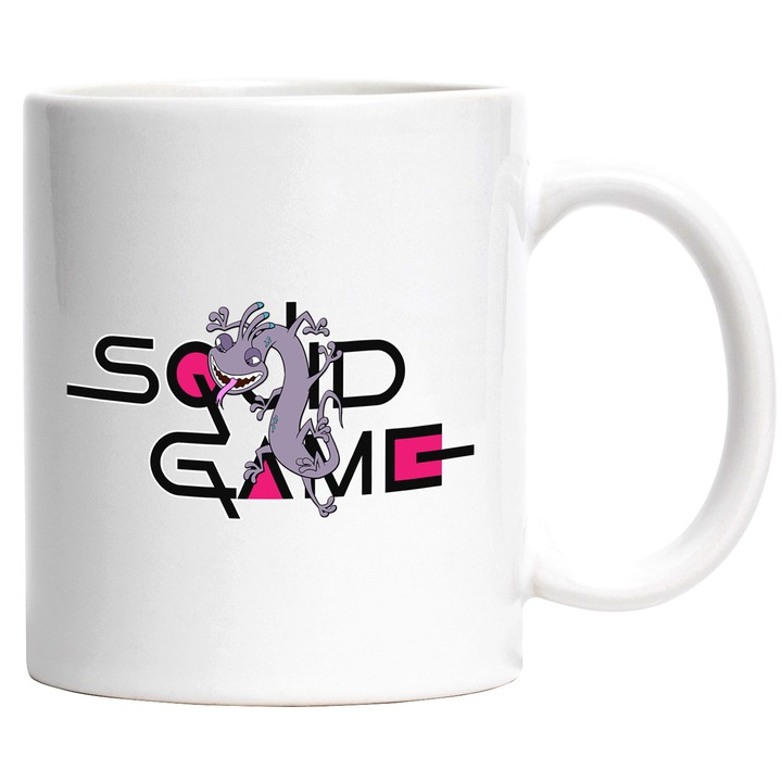 Cana Cu Monsters-Inc_, Cu Textul "png Squid Game" - Design 9, Ceramica, 330ML, Cu Maner si Interior Alb