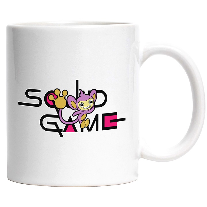 Cana Cu Pokemon, Cu Textul "Squid Game" - Design 6, Ceramica, 330ML, Cu Maner si Interior Alb
