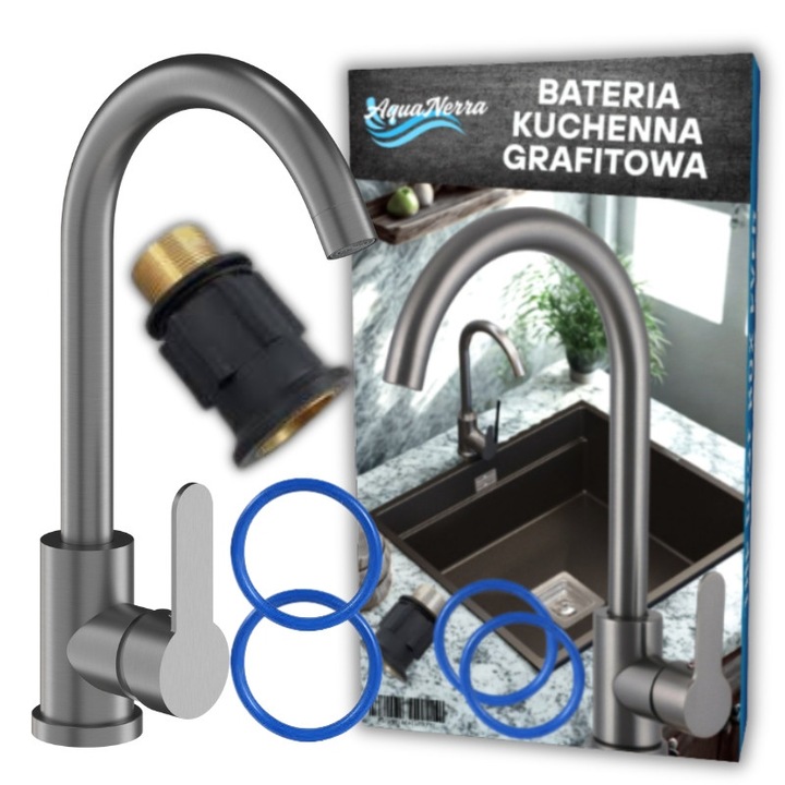 Кухненски смесител Графит, Въртящ се на 360°, Едноръкохватков, Модерен дизайн