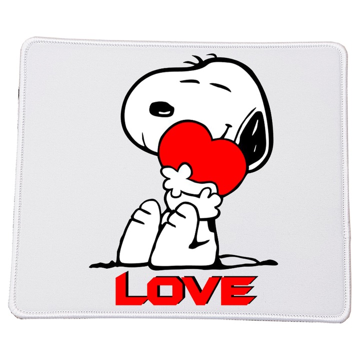 Mousepad Snoopy, tema dragoste, 23x20 cm, material durabil